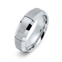 7mm Silver Tungsten Carbide Wedding Ring W/ Vertical Grooves