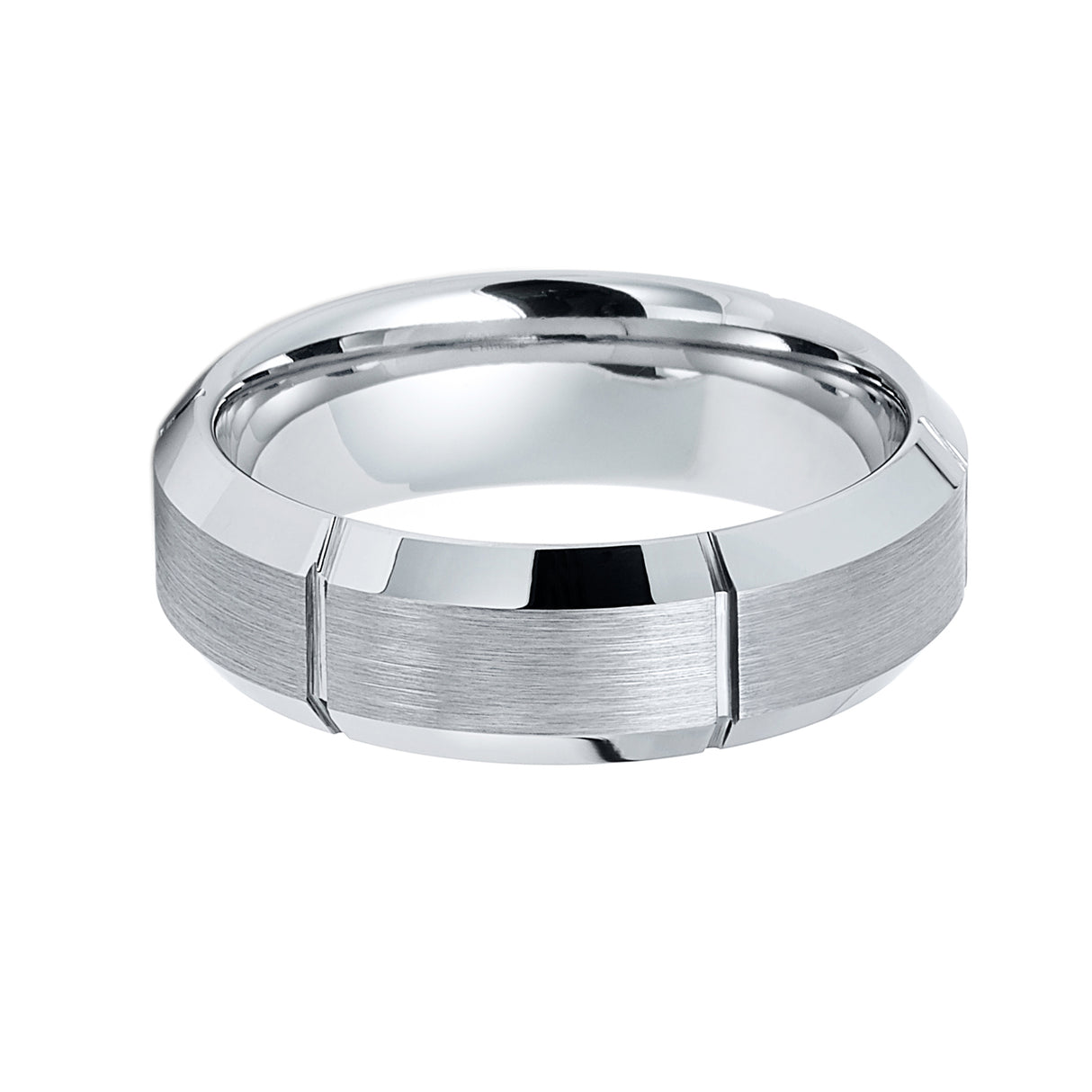 7mm Silver Tungsten Carbide Wedding Ring W/ Vertical Grooves