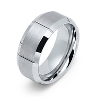 9mm Silver Tungsten Carbide Wedding Ring W/ Vertical Grooves
