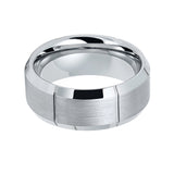 9mm Silver Tungsten Carbide Wedding Ring W/ Vertical Grooves