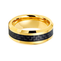 8MM Gold TUNGSTEN Carbide RING WITH Black CARBON FIBER INLAY