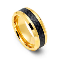 8MM Gold TUNGSTEN Carbide RING WITH Black CARBON FIBER INLAY