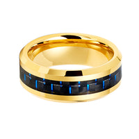 8MM Gold TUNGSTEN Carbide RING WITH BLUE CARBON FIBER INLAY