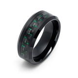 8mm Black Tungsten Wedding Band with Green Carbon Fiber Inlay