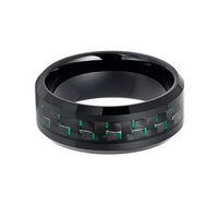 8mm Black Tungsten Wedding Band with Green Carbon Fiber Inlay