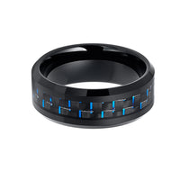 8mm Black Tungsten Ring With Blue Carbon Fiber Inlay, Engagement Ring
