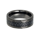 8mm- Black Tungsten Ring W. Center Carbon Fiber & Faceted Sides