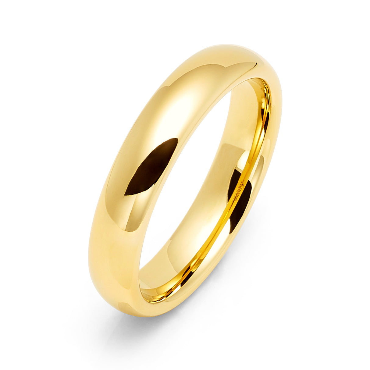 5mm - 14k Yellow Gold Tungsten Wedding Band, High Polish Dome Shape, Anniversary Ring