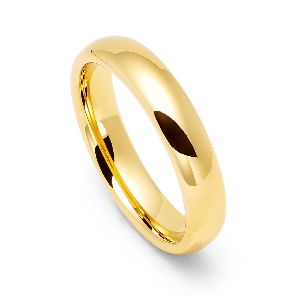 5mm - 14k Yellow Gold Tungsten Wedding Band, High Polish Dome Shape, A ...