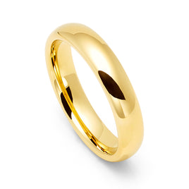 5mm - 14k Yellow Gold Tungsten Wedding Band, High Polish Dome Shape, Anniversary Ring