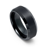 8mm Black Tungsten Carbide Ring Brushed Center Beveled Edges