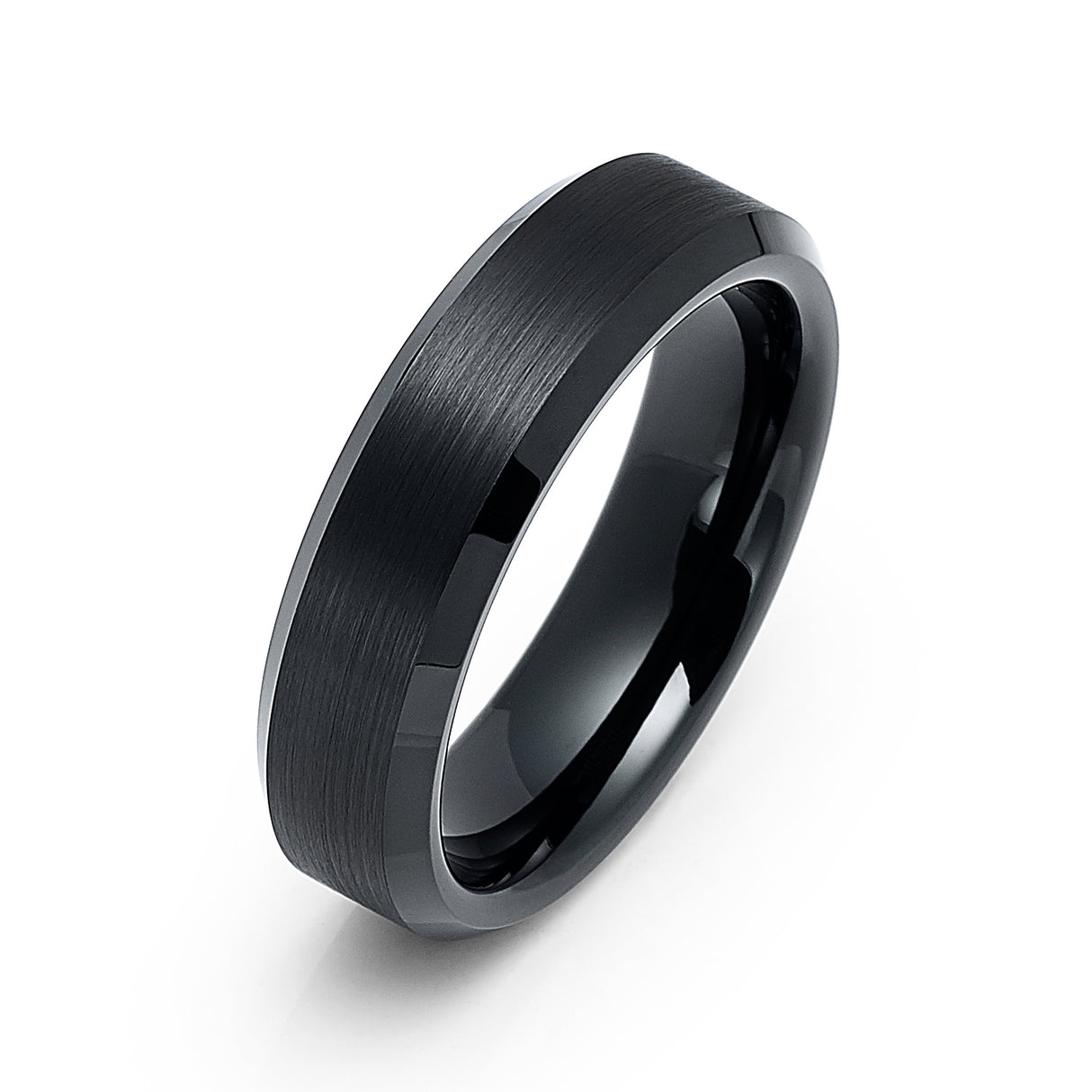 6mm Black Tungsten Carbide Wedding Ring with Brushed Center