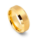 8mm - 14k Yellow Gold Tungsten Carbide Band Beveled Edges Brush Center