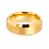 8mm - 14k Yellow Gold Tungsten Carbide Band Beveled Edges Brush Center