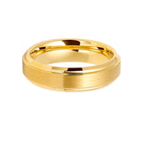 6mm - 14k Yellow Gold Tungsten Carbide Wedding Band Stepped Edges Brush Center