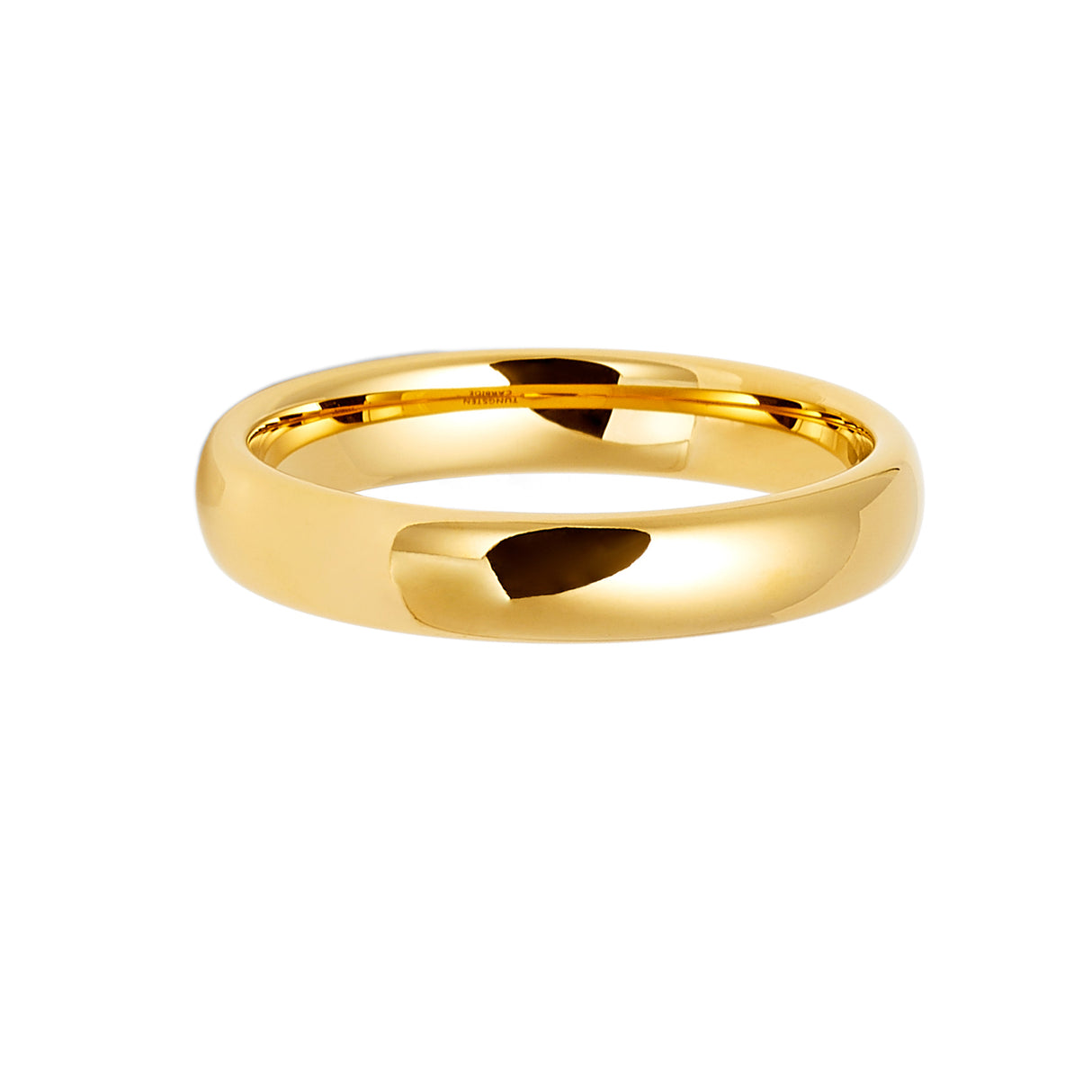 4mm - 14k Yellow Gold Tungsten Wedding Band, High Polish Dome Shape, Anniversary Ring