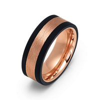 8mm - Tungsten Wedding Ring, Rose Gold With Pure Carbon Fiber Edges