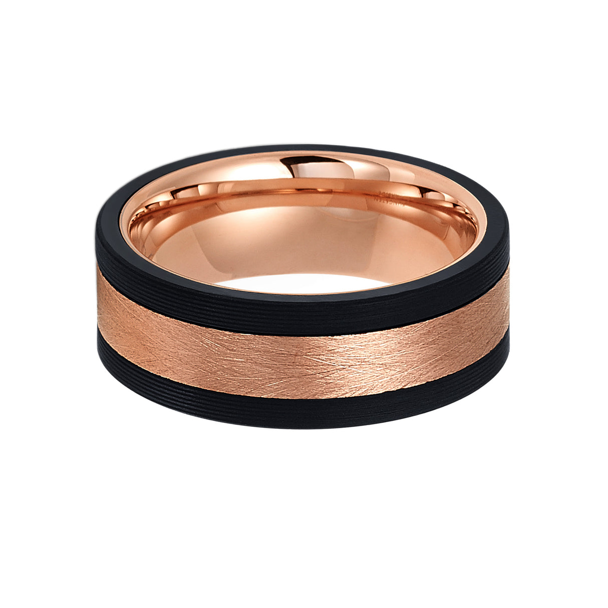 8mm - Tungsten Wedding Ring, Rose Gold With Pure Carbon Fiber Edges