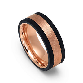 8mm - Tungsten Wedding Ring, Rose Gold With Pure Carbon Fiber Edges