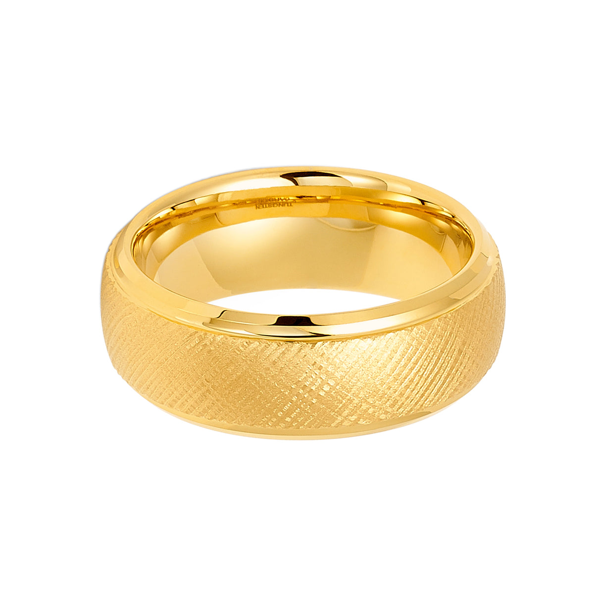 8MM - 14K YELLOW GOLD TUNGSTEN WEDDING BAND Florentine BRUSHED FINISH,