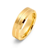 6mm Gold Tungsten Wedding Ring Center Grove Brushed W/ Beveled Edges