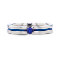 4mm - Blue Stripe Titanium Wedding Band with Blue Sapphire