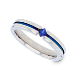 4mm - Blue Stripe Titanium Wedding Band with Blue Sapphire