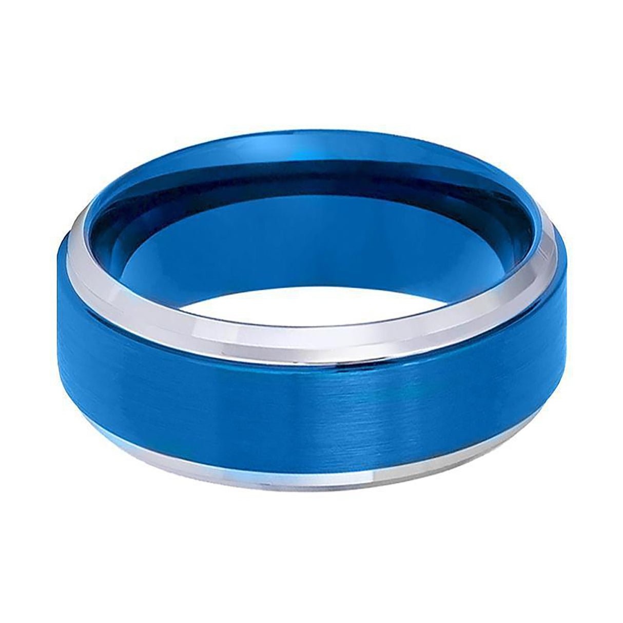 9mm Blue Tungsten Wedding Band with Stepped Edges