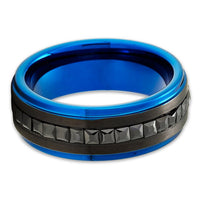 8mm Blue Wedding Ring,Black Tungsten Wedding Band,Black Wedding Ring,Anniversary Ring,Engagement Ring,Tungsten Carbide Ring,CZ Jewelry