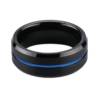 Black Tungsten Carbide Wedding Band W/ Blue Center Groove ring