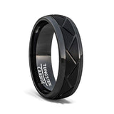 8mm - Tungsten Carbide Wedding Ring Matte Brushed Zigzag Groove Tungsten Ring