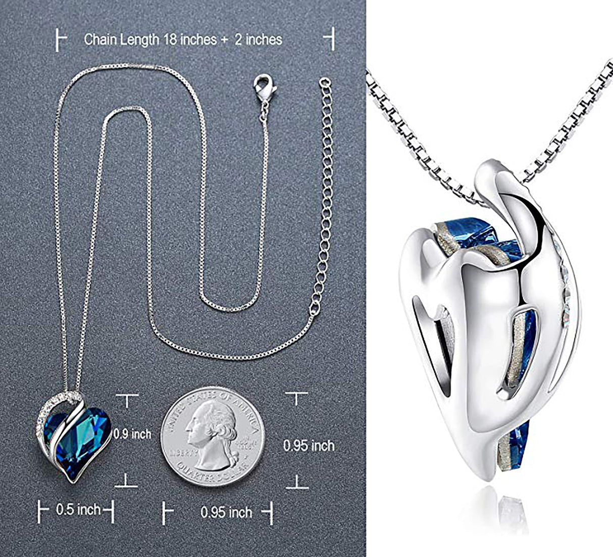 Infinity Bermuda Sapphire Blue September Birthstone Love Heart Pendant Necklace Made with Swarovski Crystals Birthstone