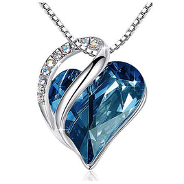 Infinity Bermuda Sapphire Blue September Birthstone Love Heart Pendant Necklace Made with Swarovski Crystals Birthstone