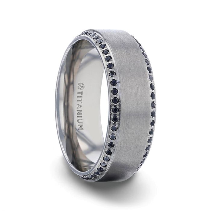 CHAMPION Titanium Men's Wedding Band W/ Black Sapphire - 8mm