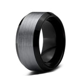 10mm- GunMetal Tungsten Carbide Wedding Band with Black Beveled Edges Brush Center