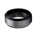 10mm- GunMetal Tungsten Carbide Wedding Band with Black Beveled Edges Brush Center