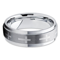 7mm, 9mm Tungsten Carbide Wedding Band with Crosses