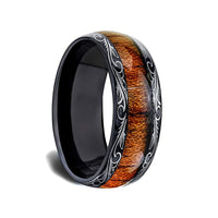 8mm - Mens Wedding Band, Black Tungsten Ring, Koa Wood Inlay, Dome Comfort Fit
