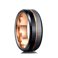 8MM - Black & Rose Gold Tungsten Ring Matte Finish Brushed Laser Horizontal Grain