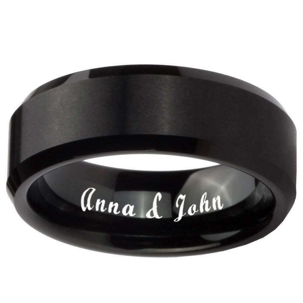 8mm Black Ceramic Wedding Band with Whitetail Antler Inlay