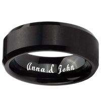 8mm Black Tungsten Wedding Band, Red Grooved Center Ring