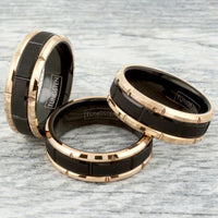 8mm - Men's Tungsten Wedding Ring, Rose Gold Tungsten Band, Black Tungsten Ring