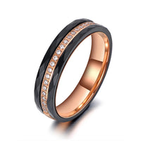 4mm Titanium / Ceramic Black & Rose Gold Woman's Ring W/ CZ Diamonds