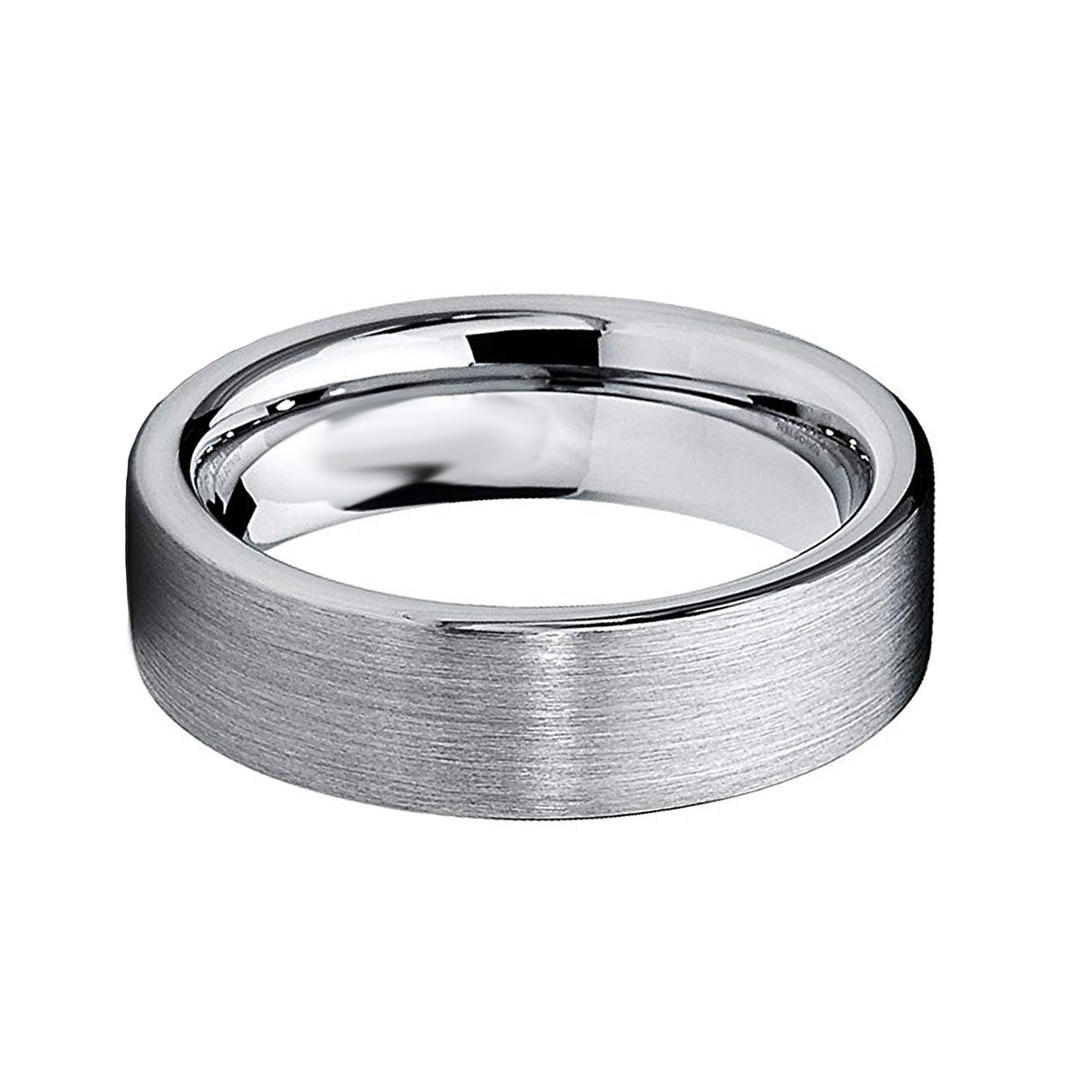 6mm - Silver Tungsten Wedding Ring, Brushed Flat Top Ring,