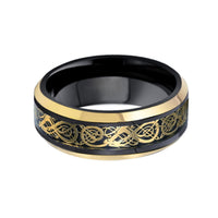 Yellow Gold Tungsten Carbide Ring with 18K Gold Dragon Inlay 8mm