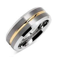 Silver Tungsten Carbide Wedding Ring with Single Grooved Gold Satin Center, 7mm