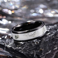 8mm - Tungsten Black Ring Luminous Glowing Stones White Stars Color Polished