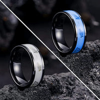 8mm - Tungsten Black Ring Luminous Glowing Stones White Stars Color Polished