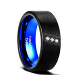 8mm Black Brushed Tungsten Wedding Band with 3 Cubic Zircon Diamonds