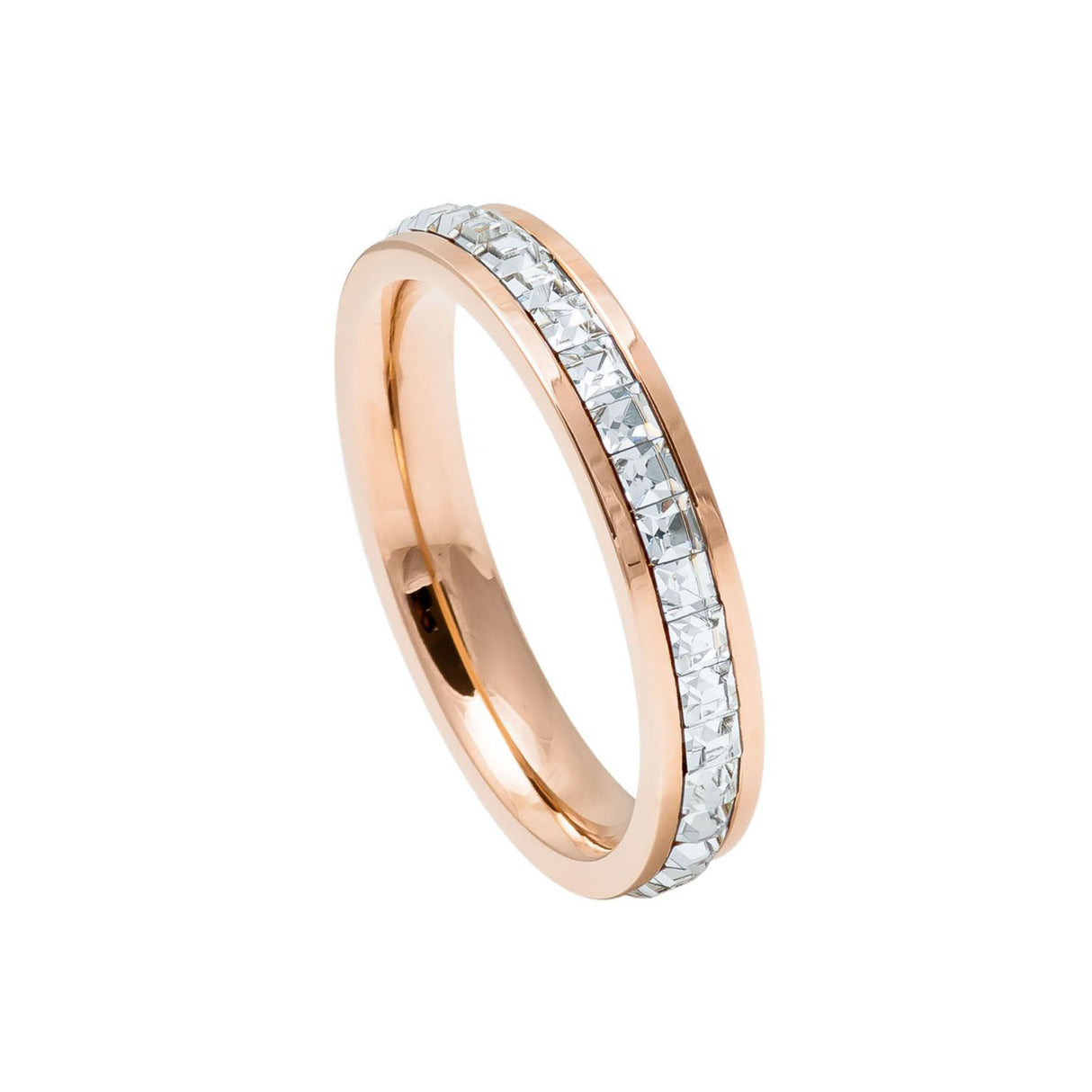 4MM Rose Gold Princess Cut Women's Eternity Titanium Ring Wedding Band with CZ